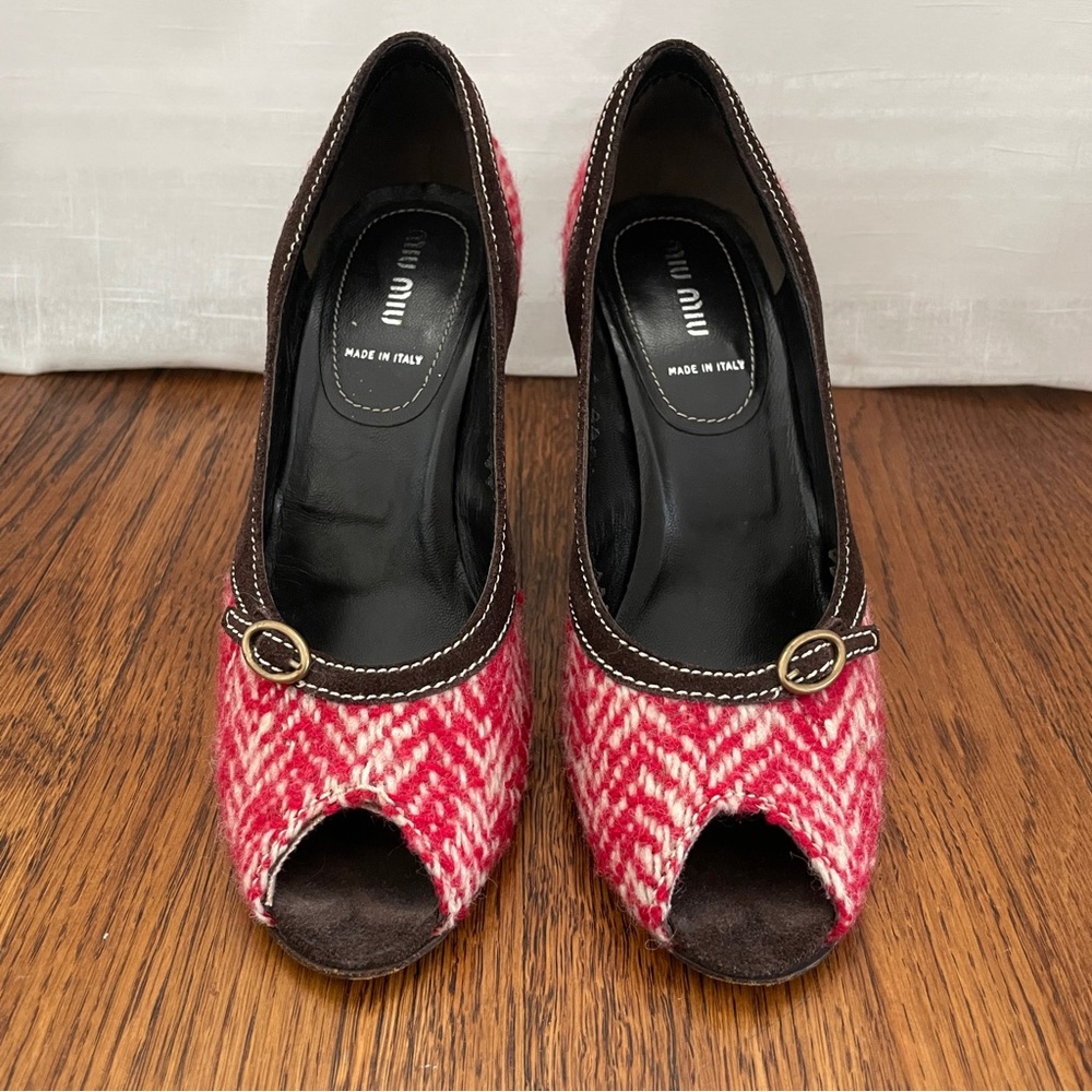 Miu Miu Red and Brown Peep-Toe Heels